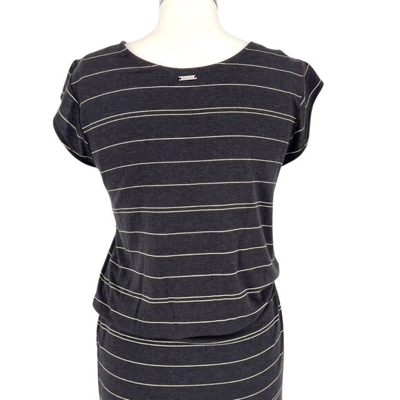 PrAna Striped Janey Foundation Dress Black Charcoal White Tencel Size Medium - Picture 8 of 15